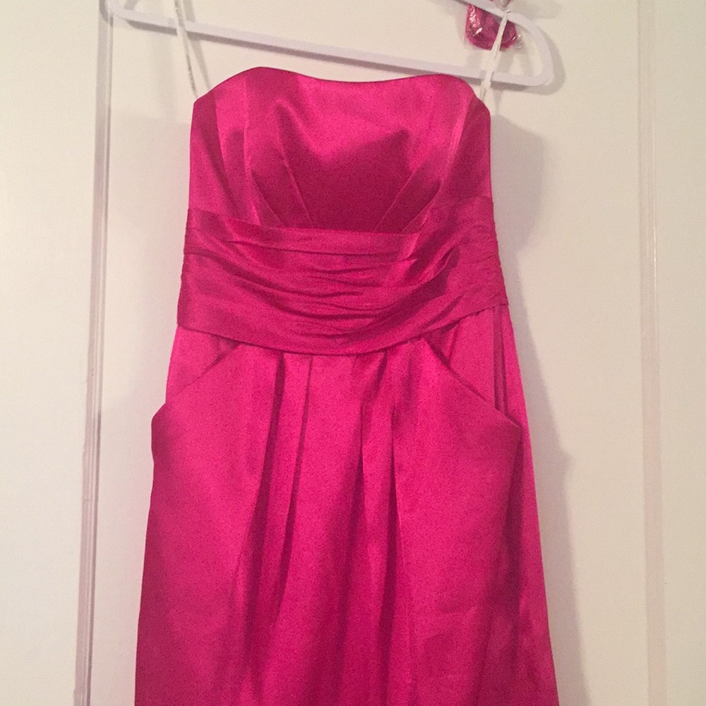 David’s Bridal hot pink dress